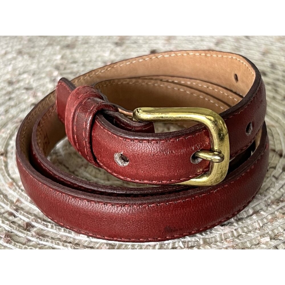Carriage Court Belt Red Genuine Glove Leather Skinny  Dress Solid Brass Buckle